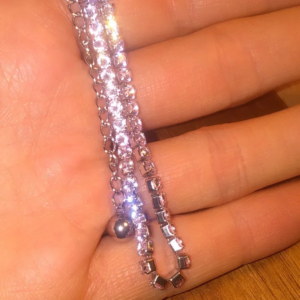 Pink Cubic Zirconia Stainless Steel Tennis Bracelet